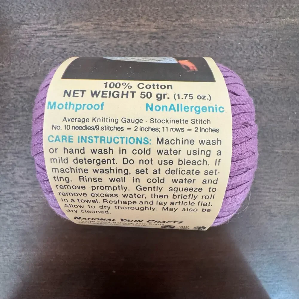 VTG Craft Yarn 1985 3 Rolls Purple 2 Blue Mothproof Made Italy 50 Grams Cotton